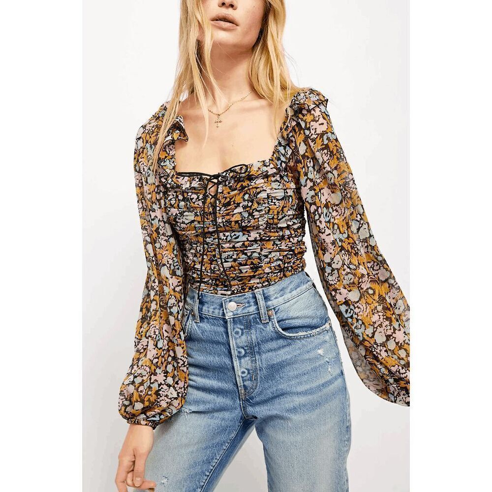 NWT Free People Mabel Printed Blouse M